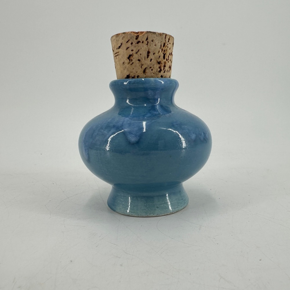 Moon Spice Blue Studio Pottery Jar with Cork Stopper Handmade Ceramic Vessel